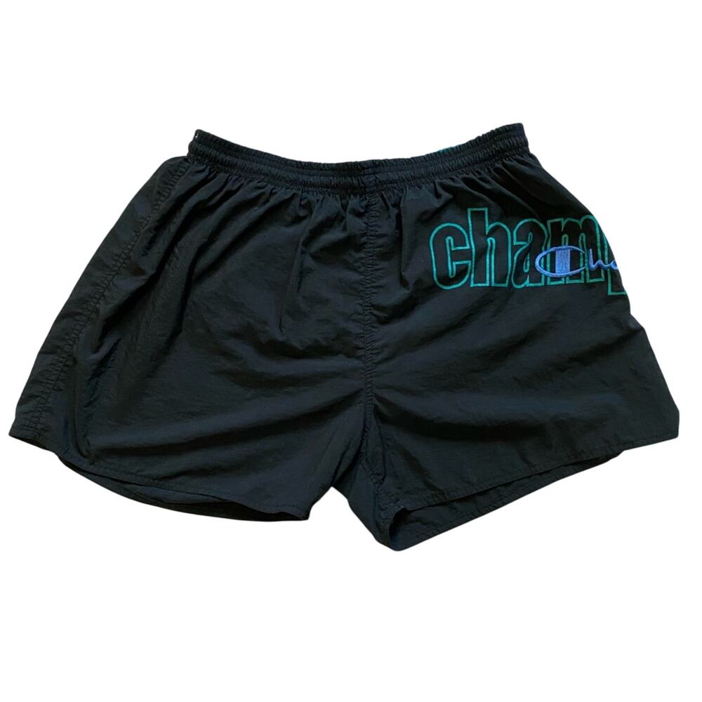 Champion Bathing Suit Mens Size 36-38 Swim Trunks Black Green Blue Retro Vintage